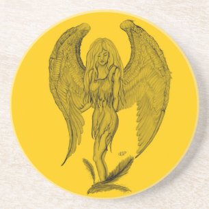 Angel Schwarz-Gelb-Design Sandstein Untersetzer