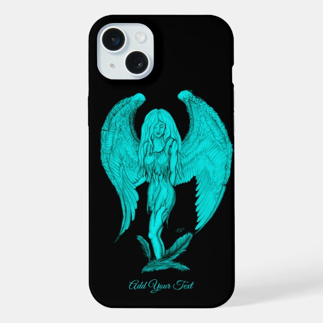 Angel , Schwarz und Grün iPhone 15 Plus Hülle (Rückseite)