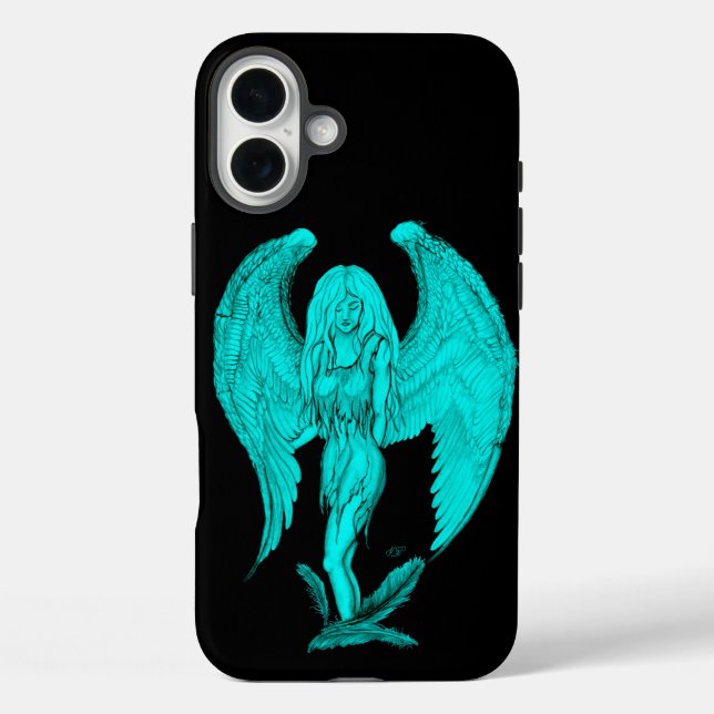 Angel , Schwarz und Grün iPhone 16 Plus Hülle (Rückseite)