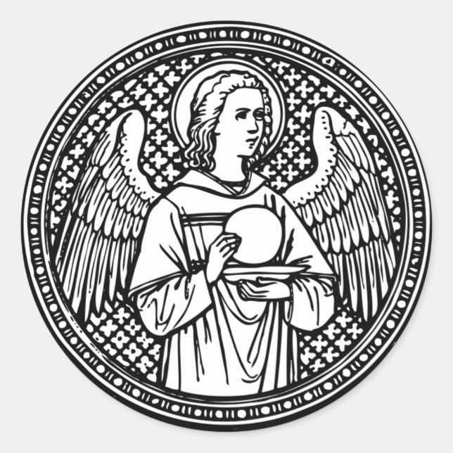 Angel Schwarz und Weiß mit Gastgeber religiös kath Runder Aufkleber (Vorderseite)