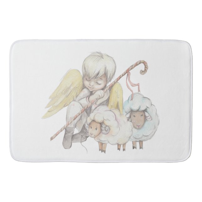 Angel Shepherd mit Lämmern Pastoral Badematte (Vorderseite)