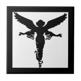 Angel-Silhouette auf der weißen Keramik Fliese