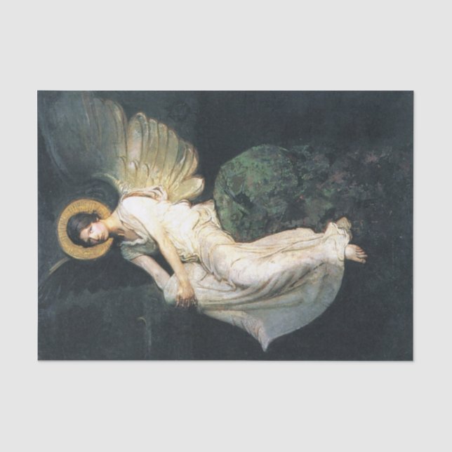 Angel sitzend auf einem Felsen von Abbott Thayer Seidenpapier (Vorderseite)