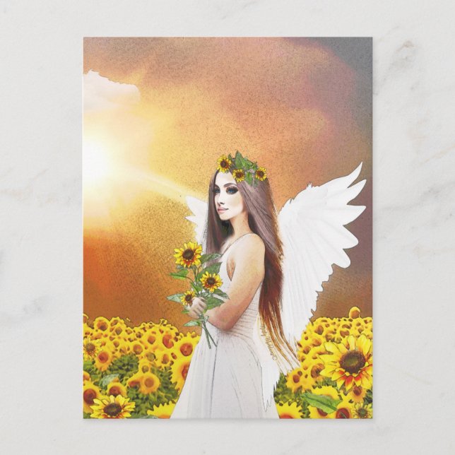 Angel Sonnenblumen Flügel Gelbe Herbst Schöne Kuns Postkarte (Vorderseite)