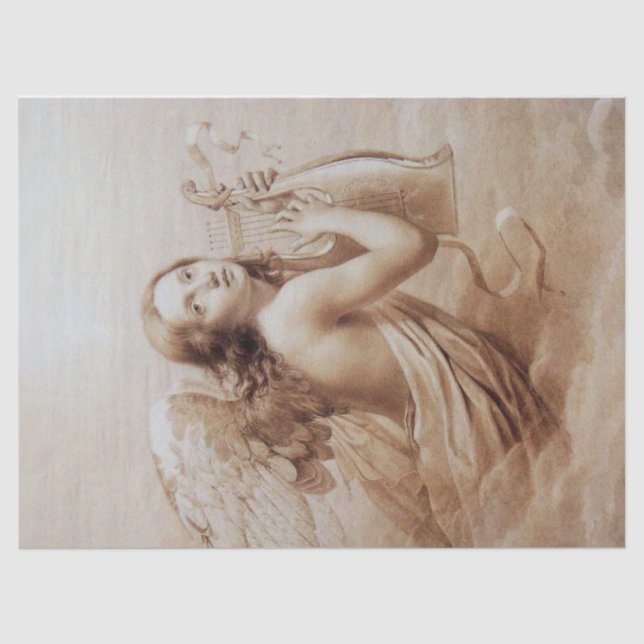 ANGEL SPIELEN LYRA ÜBER CLOUDS Brown Sepia Xmas Seidenpapier (Vorderseite)