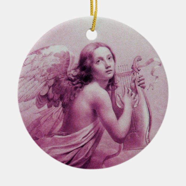 ANGEL SPIELEN LYRA ÜBER DEM KLOUDS Pink Keramik Ornament (Vorne)