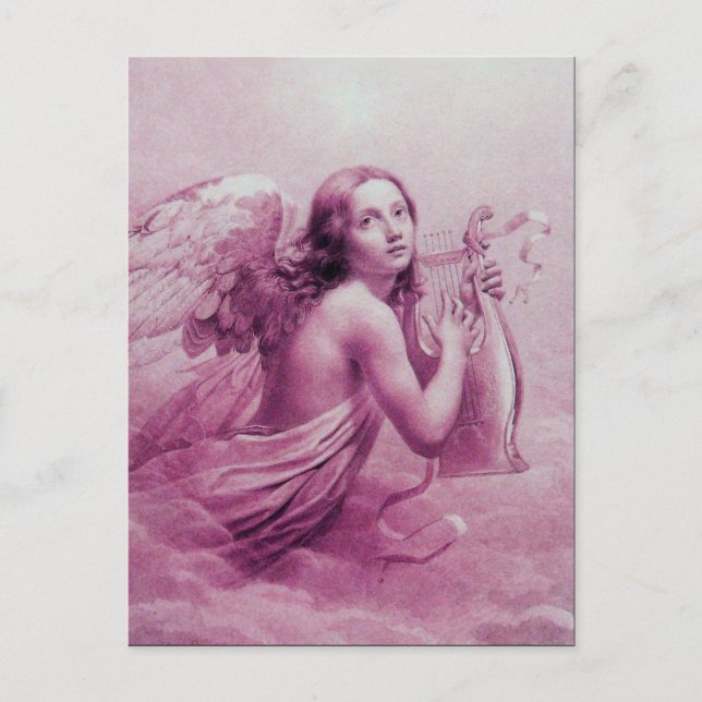 ANGEL SPIELEN LYRA ÜBER DEN KLIPPEN, antik rosa Postkarte (Vorderseite)