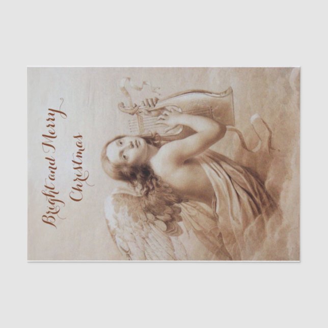 ANGEL SPIELEN LYRA ÜBER DIE KLOUDS Braune Sepia Seidenpapier (Vorderseite)