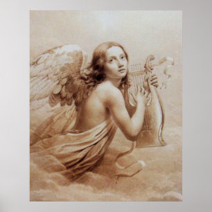 ANGEL SPIELEN LYRA ÜBER DIE KLOUDS Brown Sepia Poster
