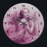 ANGEL SPIELEN LYRA ÜBER DIE KLOUDS GROßE WANDUHR<br><div class="desc">Künstlerische und klassische Aquarellmalerei in weißen antiken rosa Fuchsienfarben aus dem 18. Jahrhundert Italienische Kunst</div>