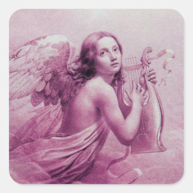 ANGEL SPIELEN LYRA ÜBER DIE KLOUDS QUADRATISCHER AUFKLEBER (Vorderseite)