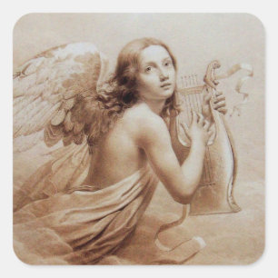 ANGEL SPIELEN LYRA ÜBER DIE KLOUDS QUADRATISCHER AUFKLEBER