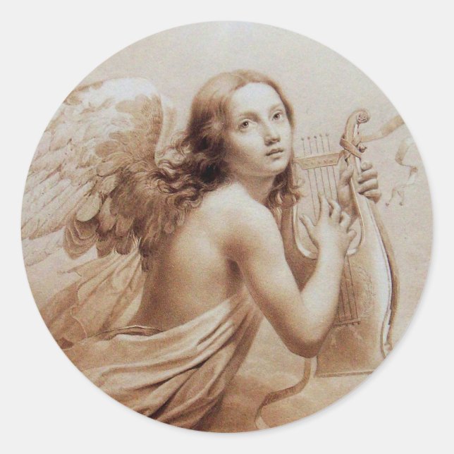 ANGEL SPIELEN LYRA ÜBER DIE KLOUDS RUNDER AUFKLEBER (Vorderseite)