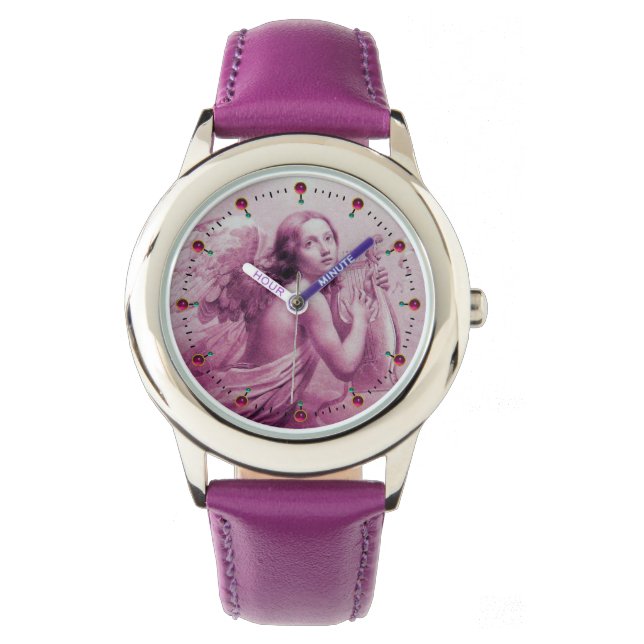ANGEL SPIELEN LYRA ÜBER DIE KLOUTEN Pink Lila Armbanduhr (Vorderseite)