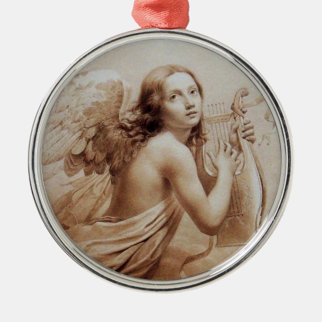 ANGEL SPIELEN LYRA ÜBER DIE KUCHEN, braun Silbernes Ornament (Vorne)