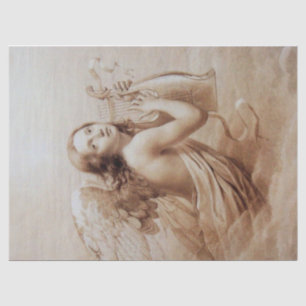 ANGEL SPIELT LYRA ÜBER KLEINEN Sepia Xmas Seidenpapier