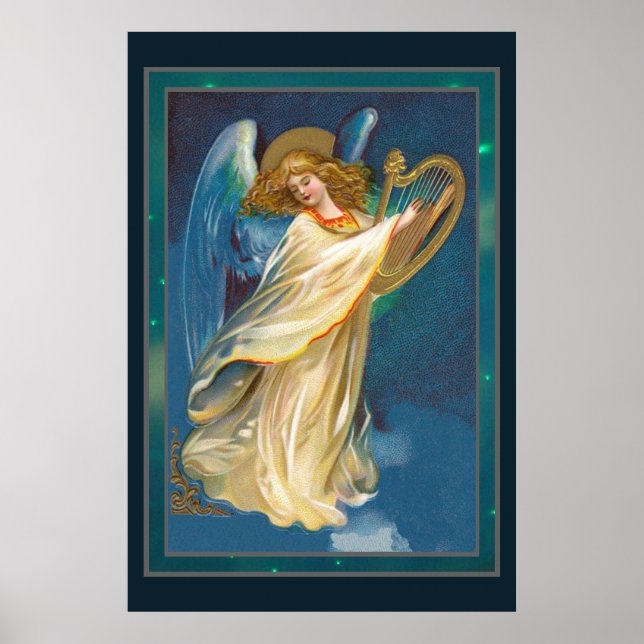Angel spielt Musik auf einem Harfenposter Poster (Vorne)