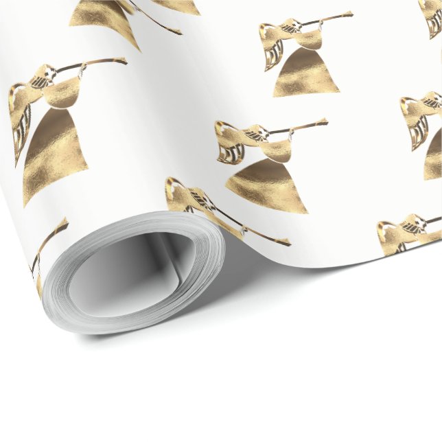 Angel spielt Trumpet Gold White Christmas Geschenkpapier (Rolleneckpunkt)