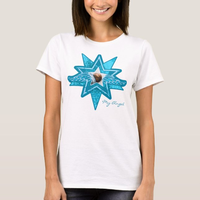 Angel Star ergänzen Ihr Foto junge Mutter blau & w T-Shirt (Vorderseite)