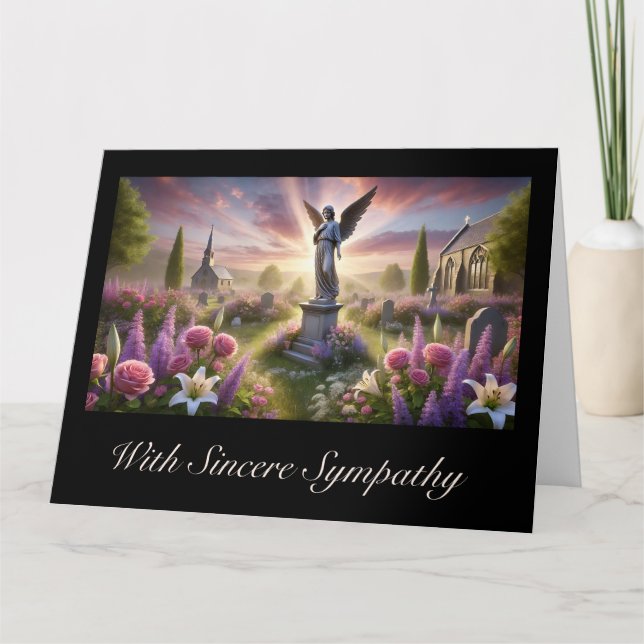 Angel Statue mit Blume Sympathy Card Karte (Vorderseite)