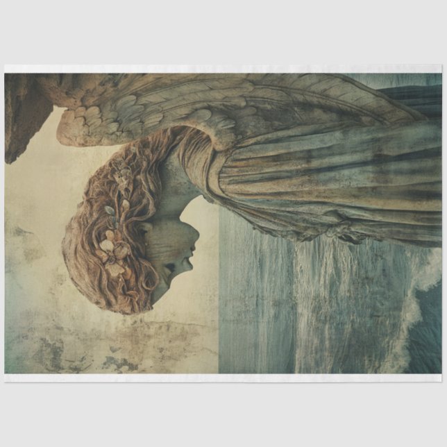 Angel Statue mit Patina Decoupage Seidenpapier (Vorderseite)