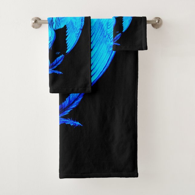 Angel , Stift Kunst , blau schwarz Design Badhandtuch Set (Insitu)