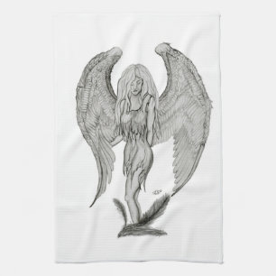 Angel , Stifterkunst , Schwarz-Weiß-Design Geschirrtuch