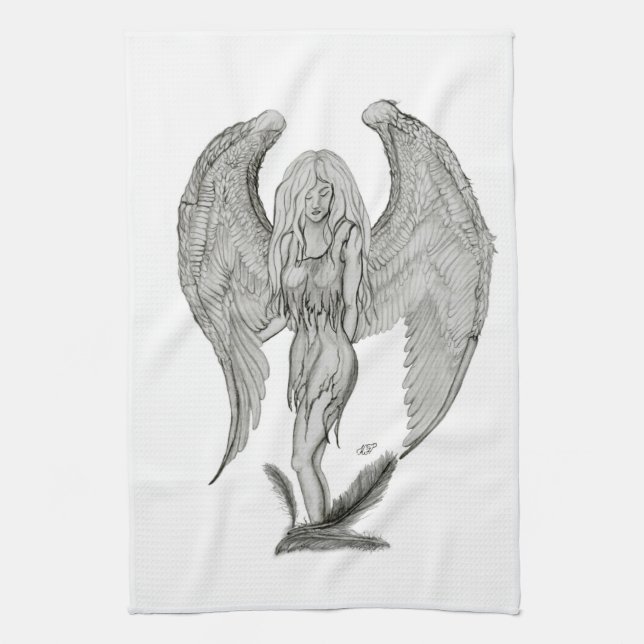 Angel , Stifterkunst , Schwarz-Weiß-Design Geschirrtuch (Vertikal)