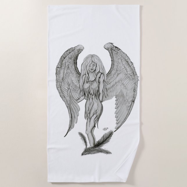 Angel , Stifterkunst , Schwarz-Weiß-Design Strandtuch (Vorderseite)