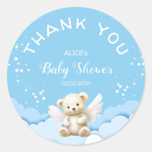 Angel Teddy Bear mit Twinkling Stars Baby Blue Runder Aufkleber