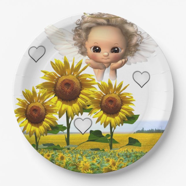 Angel-Teller für Sonnenblumen Pappteller (Vorderseite)