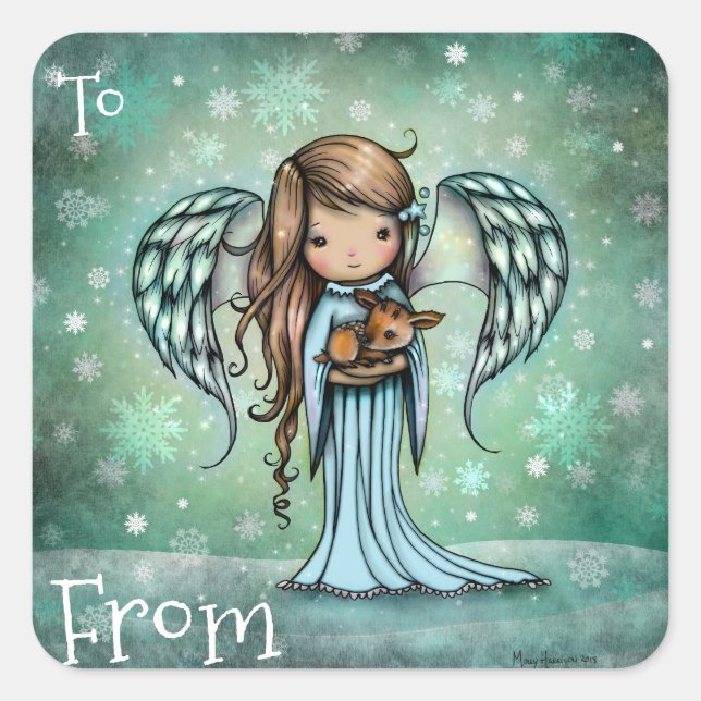 Angel tenant Fête Noël étiquette cadeau de Noël (Devant)