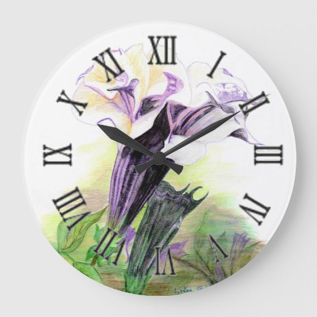 Angel-Trumpet mit doppeltem Lavendel, große runde  Wanduhr (Vorderseite)