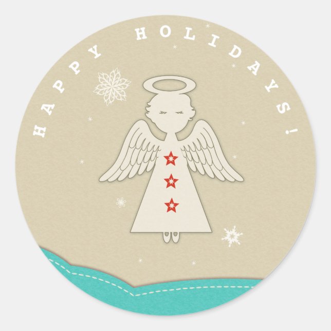 Angel Turquoise und Beige Runder Aufkleber (Vorderseite)