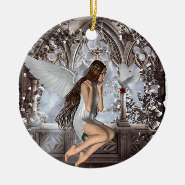 Angel und ihre Taube Keramikornament (Vorne)