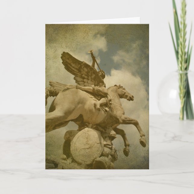 Angel- und Pferdestatue Karte (Vorderseite)