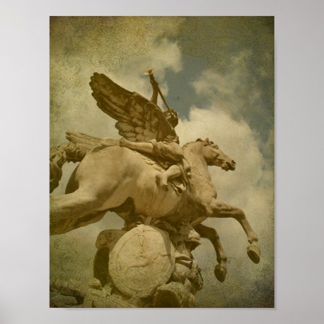Angel- und Pferdestatue Poster (Vorne)