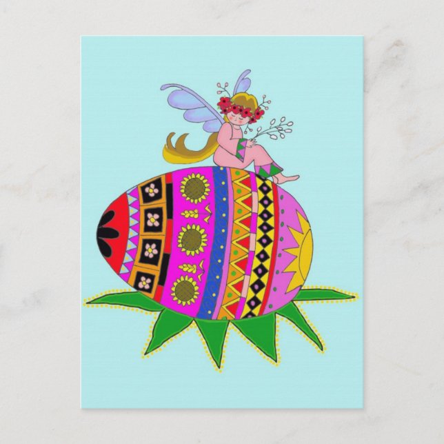 Angel und Pysanka, ukrainische Volkskunst Postkarte (Vorderseite)
