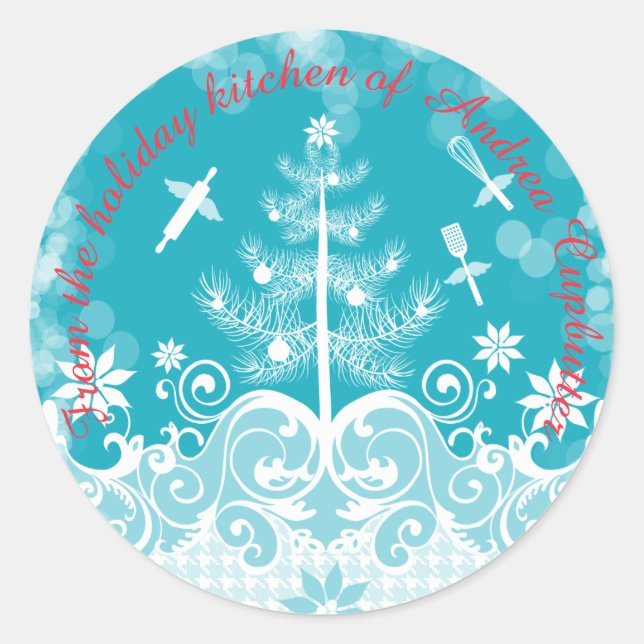Angel-Utensilien aus der Küche des Weihnachtslabel Runder Aufkleber (Vorderseite)