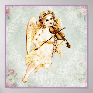 Angel Violine auf Vintagem Papier Hintergrund Poster