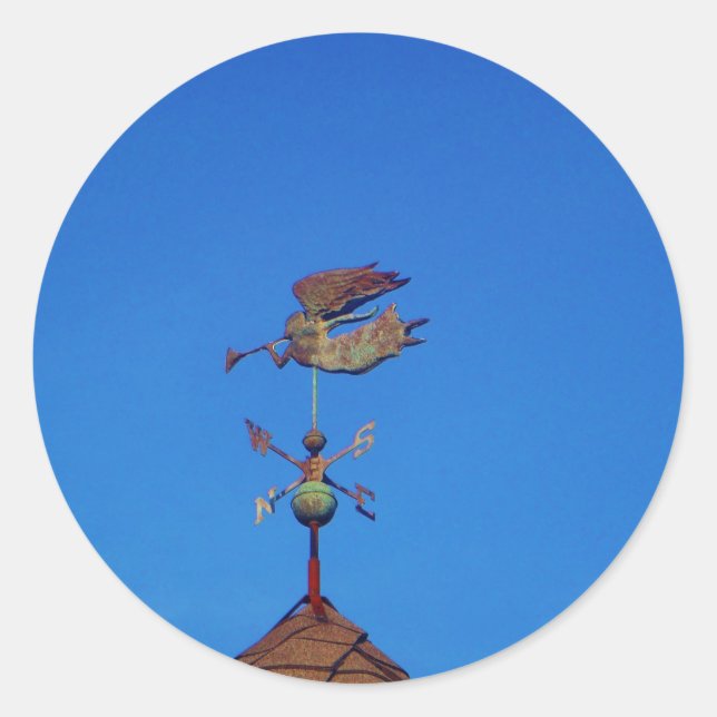 Angel Weather Vane Bright Blue Sky Runder Aufkleber (Vorderseite)