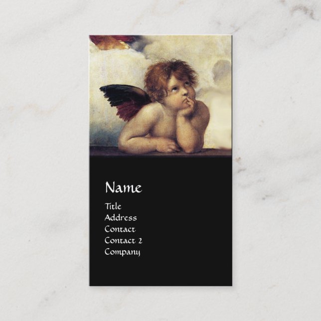 ANGEL Winged Cherub Monogram Blue Sapphire schwarz Visitenkarte (Vorderseite)