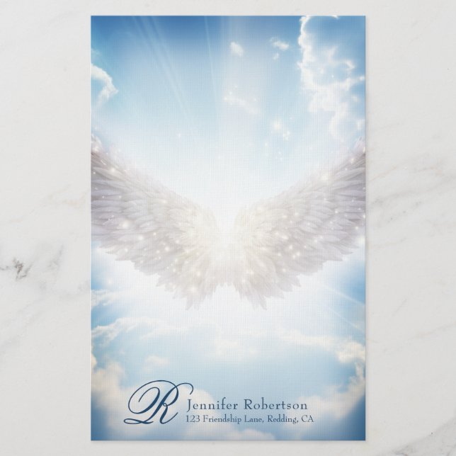 Angel Wings and Clouds Monogram Stationery Briefpapier (Vorderseite)