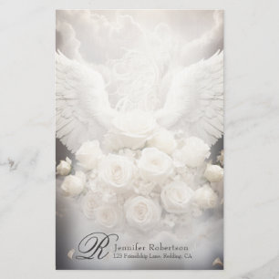 Angel Wings and Rose Monogram Stationery Briefpapier