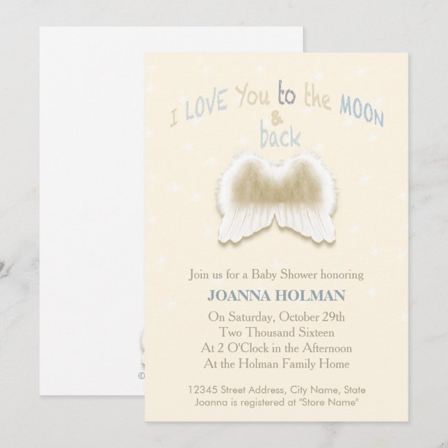 Angel Wings Baby Showcard Einladung (Vorne/Hinten)