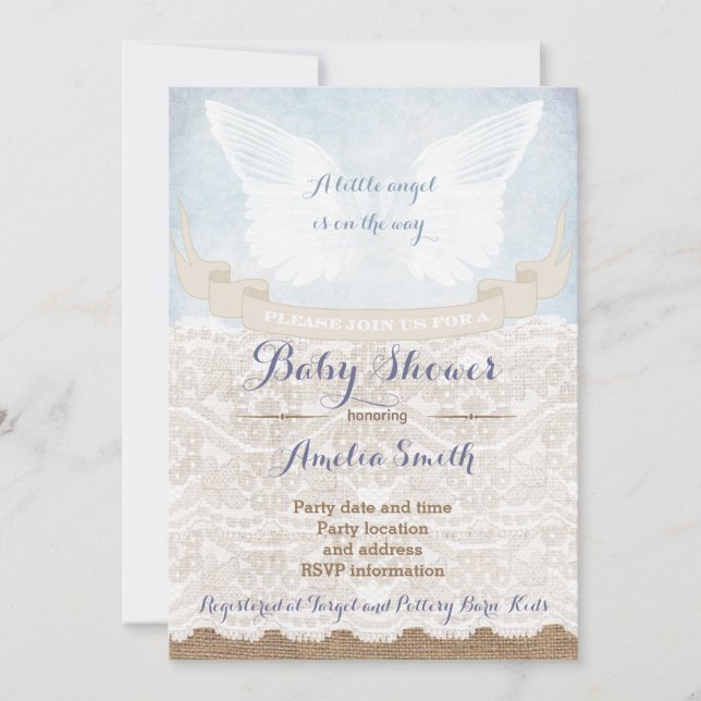 Angel wings Baby Shower Einladungen für Jungen (Vorderseite)