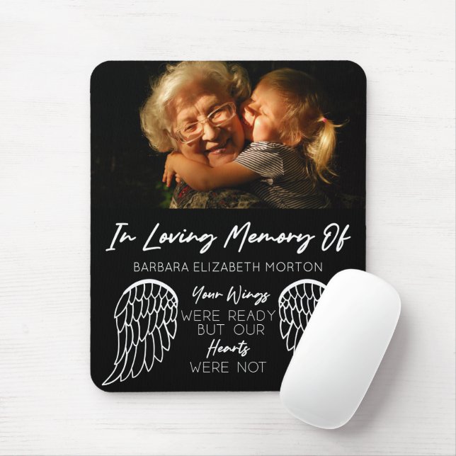 Angel Wings Black Custom Foto Memorial Geschenk Mousepad (Mit Mouse)
