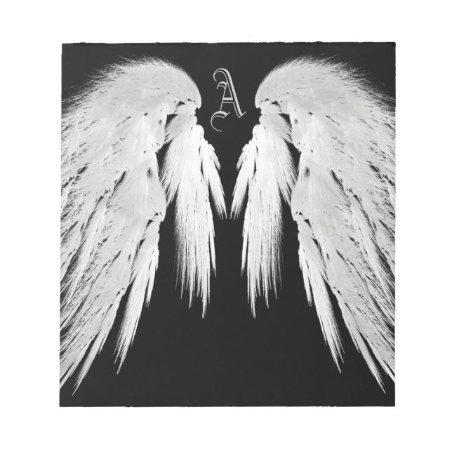 ANGEL WINGS Black Custom Monogram Notizblock (Vorderseite)