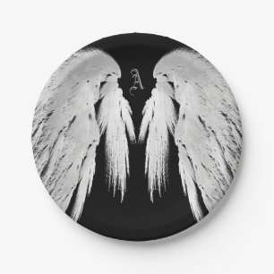ANGEL WINGS Black Custom Monogram Pappteller