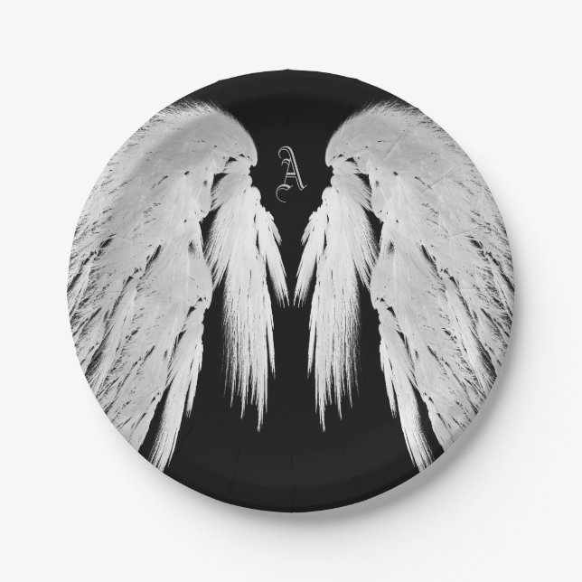 ANGEL WINGS Black Custom Monogram Pappteller (Vorderseite)